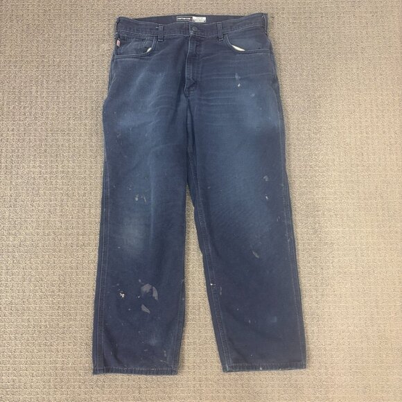 Carhartt FR Jeasn Pants 34X29  Loose Fit Mid Rise Faded Blue Trashed Distressed - Picture 1 of 9